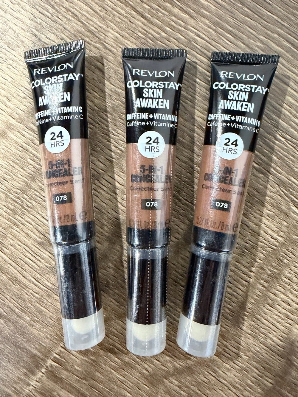 3 x Revlon Colorstay SKIN AWAKEN 5-in-1 Concealer with Caffeine in 078 TRUFFLE